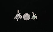 Two Sizes of Detailed Sterling Silver Sea Turtle Pendants with Enamel Accent