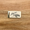 Scrimshaw Style Wide Money Clip featuring a green sea turtle and the word Hawaii designed by artist Linda Layden