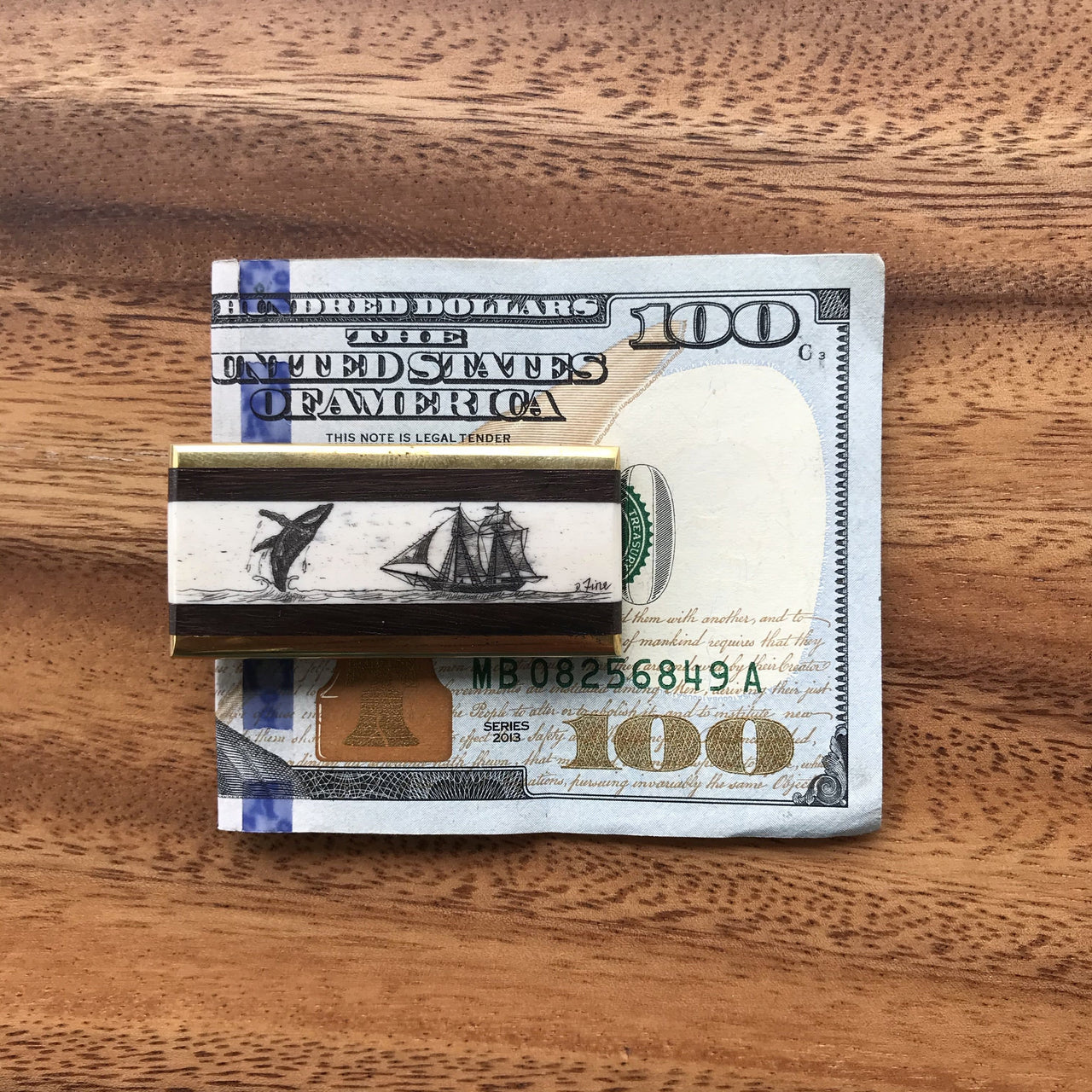 American Handmade Scrimshaw Brass Money Clip