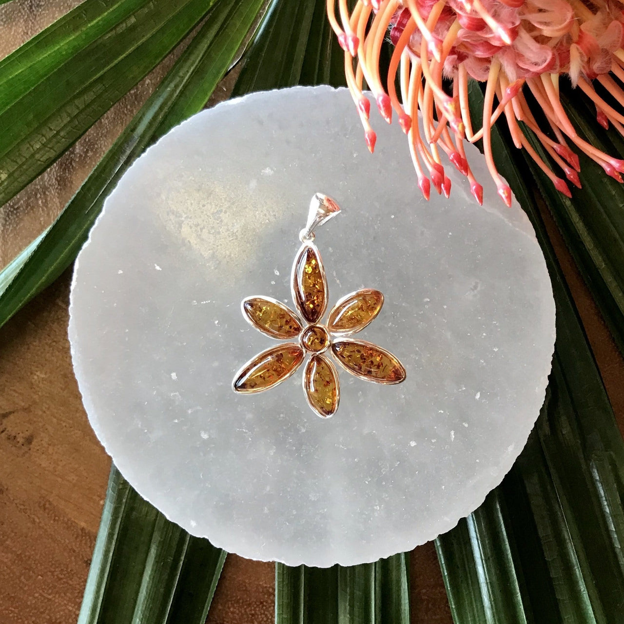 Floral Honey Baltic Amber Pendant